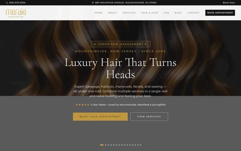 Meraki Salon and Spa website